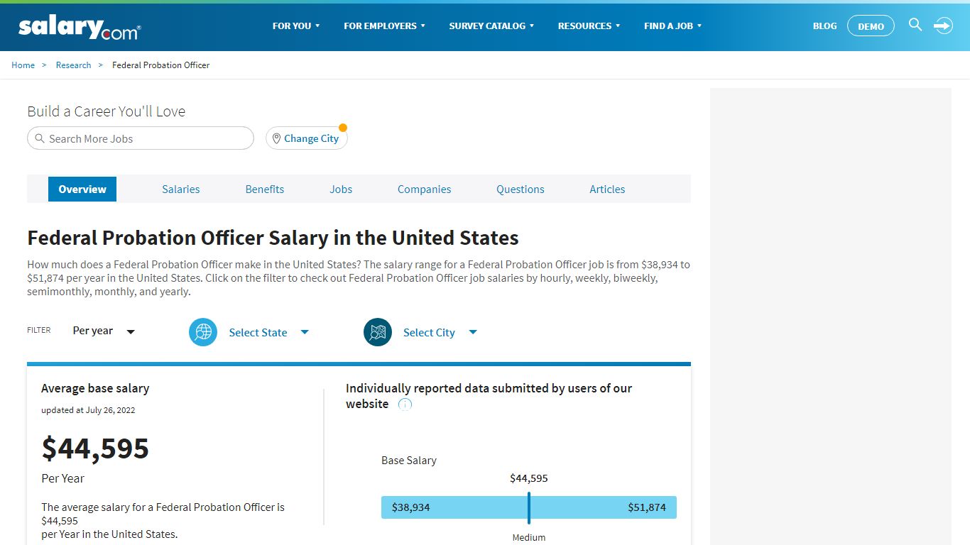 Federal Probation Officer Salary in the United States
